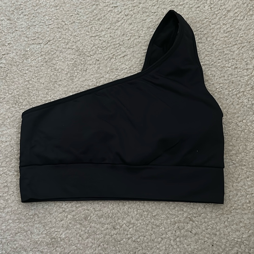 Pink one shoulder black bra
